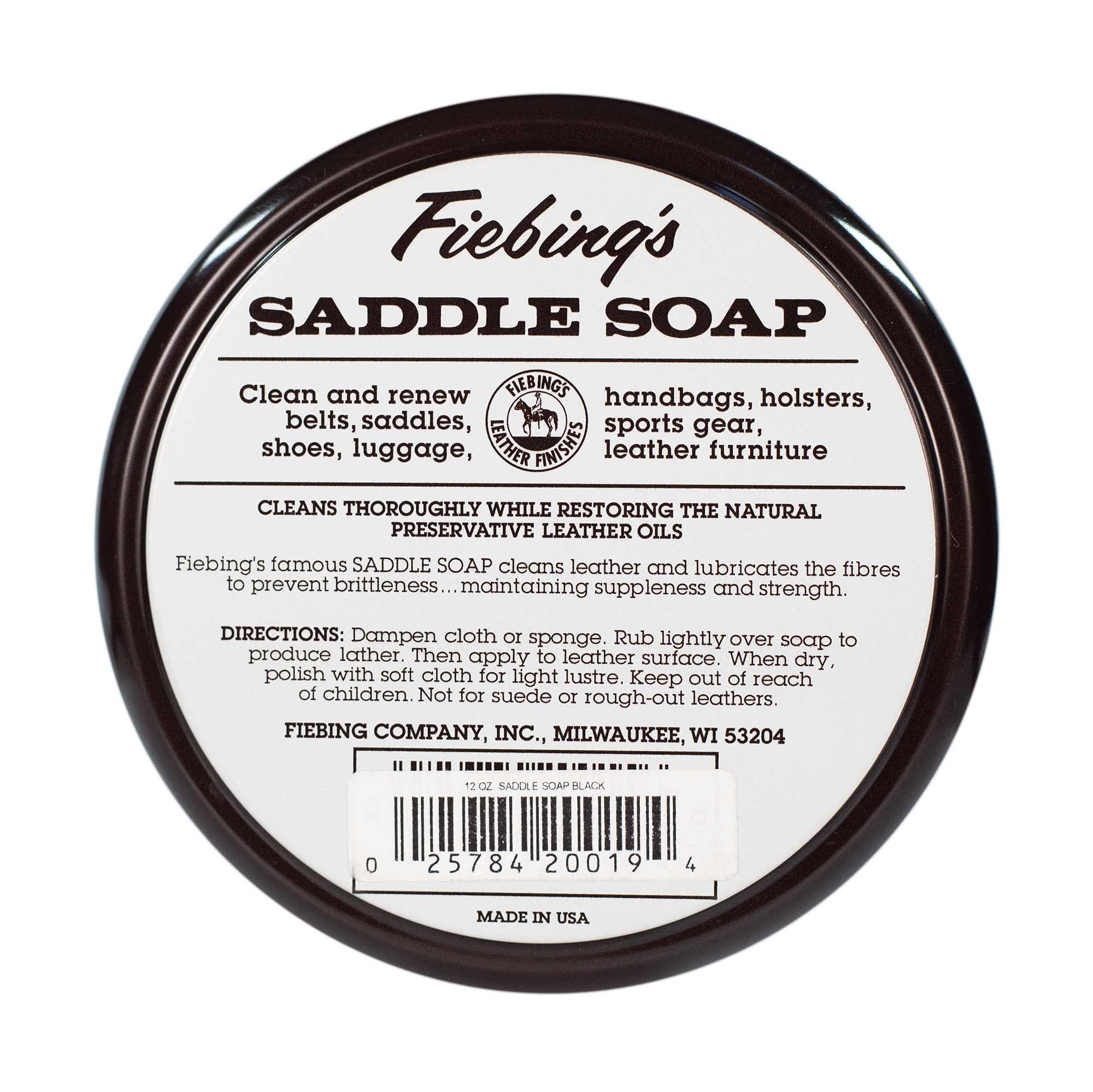  Fiebing's Saddle Soap 12oz - Yellow - Clean, Polish and  Maintain Saddles, Shoes, Luggage, Handbags - Thoroughly Cleans & Restores  Natural Preservative Leather Oils to Maintain Suppleness & Strength : Pet  Supplies