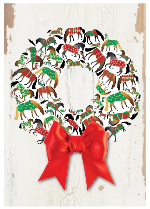 Horse Hollow Press Christmas Card: A Christmas Wreath of Blanketed Horses